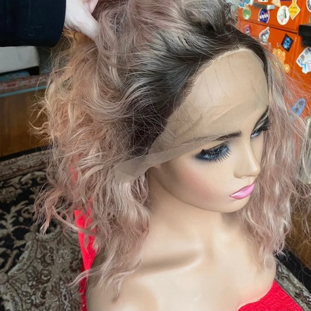 Peachy pink/dusty rose lace front wig